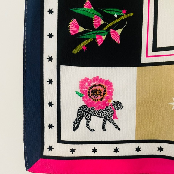 Villa Gallo Colorful Leopard & Palm Silk Scarf with Floral Border - Picture 4 of 7